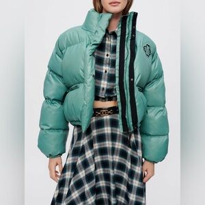 Maje Green down jacket with Clover patch